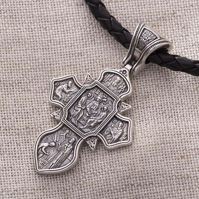 Серебряный крест "Святая Троица. Господь Вседержитель. Прп. Сергий Радонежский" 132482 №4