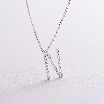 Золоте кольє з літерою "N" з діамантами 133631121 №3