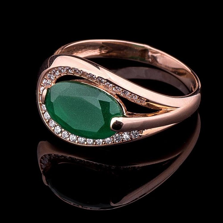 Золотий набір з хризопразом (фіаніти) к03276к від ювелірного магазину Онікс - 8