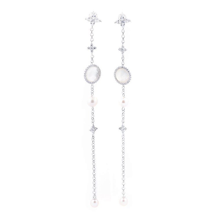 Срібні сережки (фіаніт, перламутр, культ. прісн. перли) 122058 від ювелірного магазину Онікс