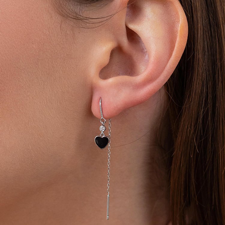 Серебряные серьги - протяжки "Сердечки" (эмаль, фианиты) 123287 от ювелирного магазина Оникс - 2