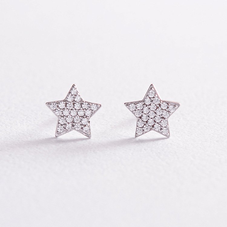 Золотые серьги - пусеты "Звездочки" с фианитами с05353 от ювелирного магазина Оникс