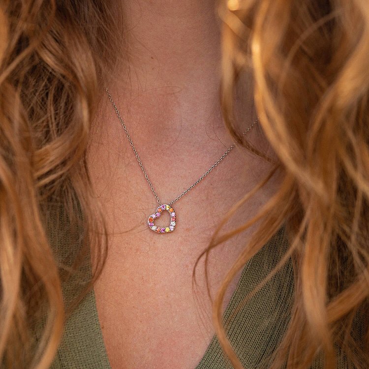 Золоте кольє "Сердечко" з діамантами та сапфірами колб0090са від ювелірного магазину Онікс - 3