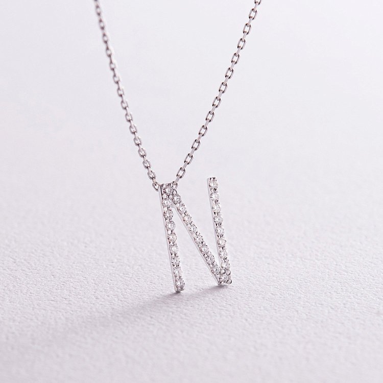 Золоте кольє з літерою "N" з діамантами 133631121 від ювелірного магазину Онікс - 2