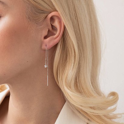 Золотые серьги - протяжки с фианитами с07704 №4