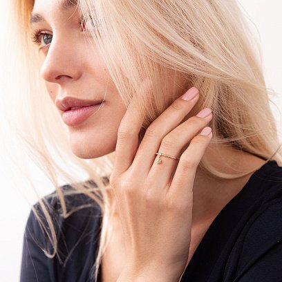 Золота каблучка "Зірочка" з фіанітом к06801 №2