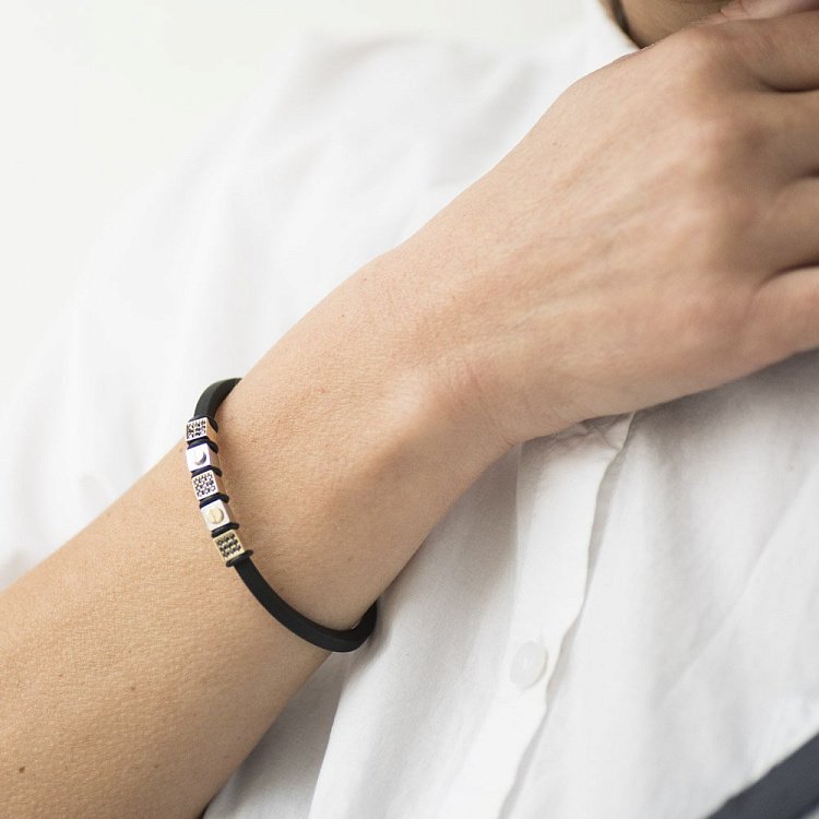 Каучуковий браслет із золотою застібкою (фіаніт) б03877 від ювелірного магазину Онікс - 3