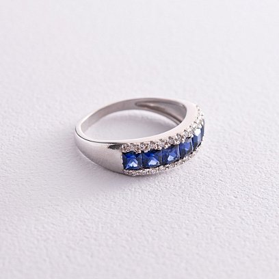 Срібна каблучка з синт. сапфірами та фіанітами 1824/1р-HSPH №3