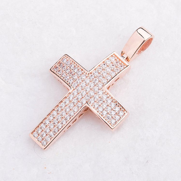 Золотой крестик с фианитами п02195 от ювелирного магазина Оникс - 1