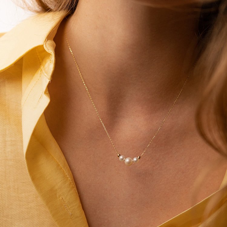 Кольє з кульками та перлами (жовте золото) кол02405 від ювелірного магазину Онікс - 2