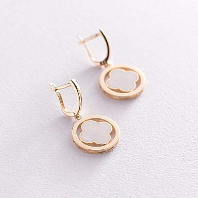 Серьги "Клевер" в желтом золоте (эмаль) с07180