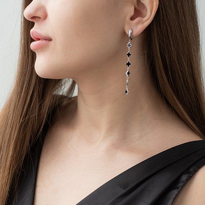 Серебряные серьги "Клевер" 122683 №3