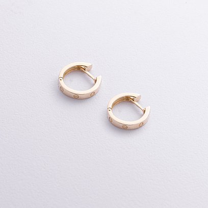 Сережки - кільця "Love" у жовтому золоті с09140 №3