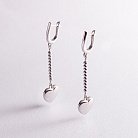 Серебряные серьги "Сердечки" на цепочке 123146 от ювелирного магазина Оникс