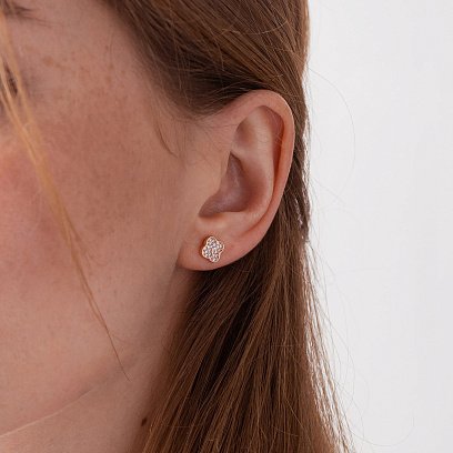 Золотые серьги - пусеты "Клевер" (фианиты) с07889 №3