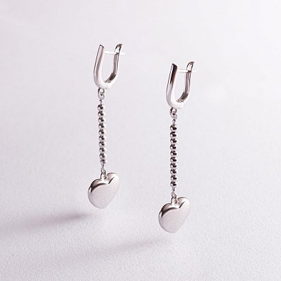 Серебряные серьги "Сердечки" на цепочке 123146