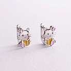 Дитячі срібні сережки "Hello Kitty" (емаль) 123178 от ювелирного магазина Оникс