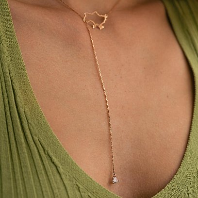 Золотое колье - галстук "Карта Украины" (куб. цирконий Swarovski в форме сердца) ﻿ 4050 №4