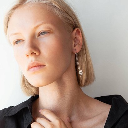 Серьги - протяжки "Герб Украины - Тризуб" (белое золото) с07974 №5