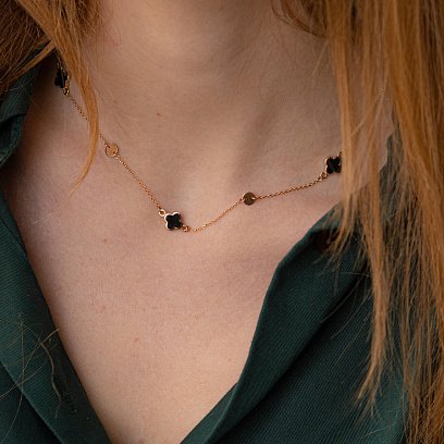 Золоте кольє "Конюшина" з емаллю 860412Е №5