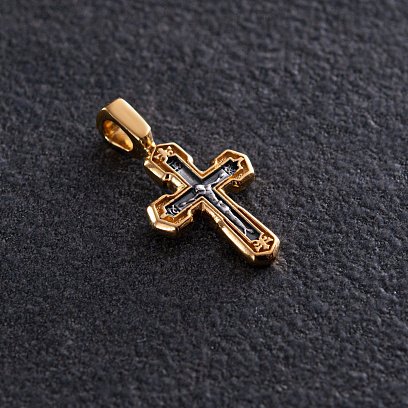 Серебряный крестик с чернением и позолотой 132388