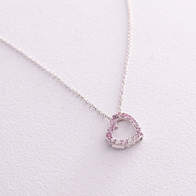 Золоте кольє "Сердечко" з діамантами та сапфірами колб0093ca від ювелірного магазину Онікс - 2