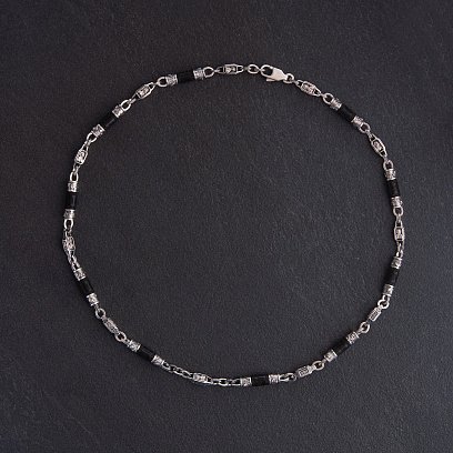 Мужская серебряная цепочка "Спаси и сохрани" с эбеновым деревом 629