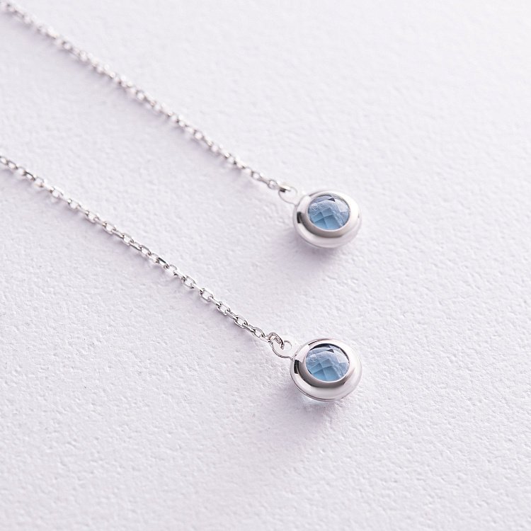 Золоті сережки - протяжки з топазами с07964 від ювелірного магазину Онікс - 3