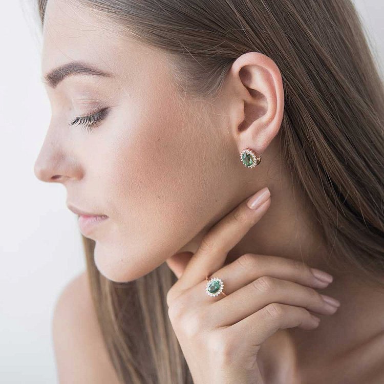 Золотое кольцо с празиолитом и фианитами к04630 от ювелирного магазина Оникс - 2