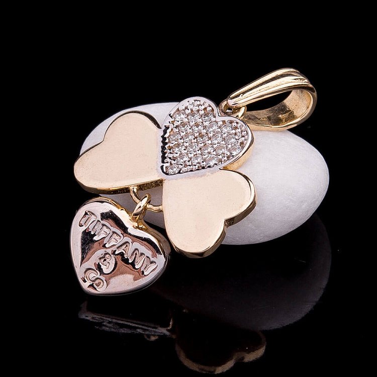 Эксклюзивная золотая подвеска "Клевер" с фианитами п02143 от ювелирного магазина Оникс - 1