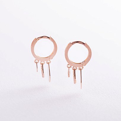 Золотые серьги "Капельки" с фианитами с07020 №3