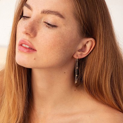 Висячі сережки з кульками у жовтому золоті (протяжки) с08336 №2