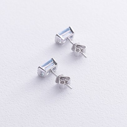 Золотые серьги - пусеты (топазы, бриллианты) сб0519sm №5