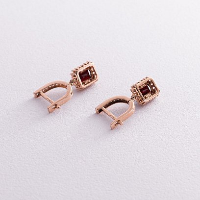 Золотые серьги с пиропом (гранатом) и фианитами с04177 №3