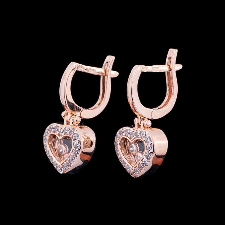 Золотые серьги "Сердца" с фианитами с04281 от ювелирного магазина Оникс - 2