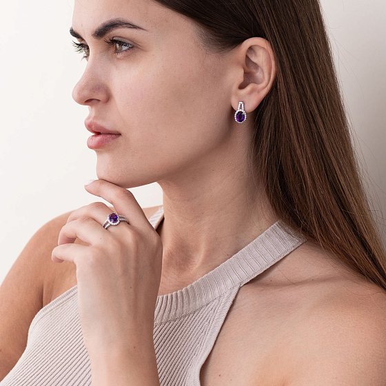 Серебряные серьги с аметистом и фианитами 2935/9р-AMET №2