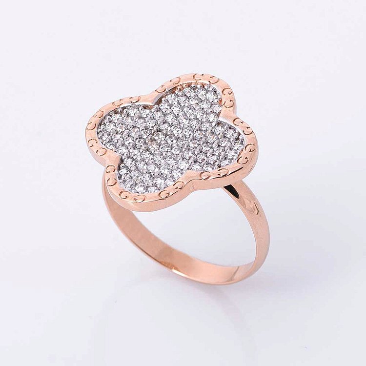 Золотое кольцо "Клевер" с фианитами к04770 от ювелирного магазина Оникс