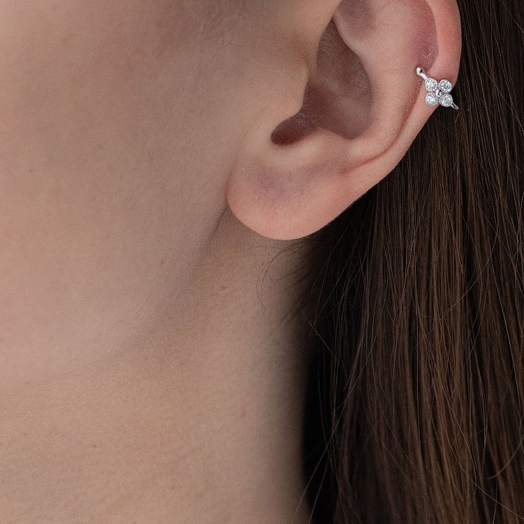 Серебряная серьги - каффа "Цветочек" 122893 от ювелирного магазина Оникс - 2