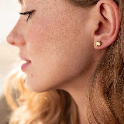 Серебряные серьги - пусеты (голубые и желтые камни) 308 №9