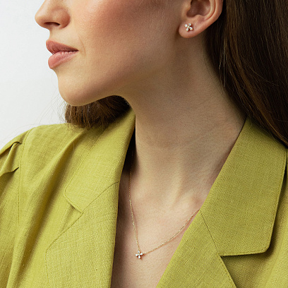 Серьги - пусеты "Цветочки" в желтом золоте (бриллианты) сб0705sm №6