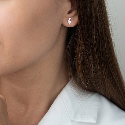 Серебряные серьги - пусеты "Скрипичный ключ" 122827