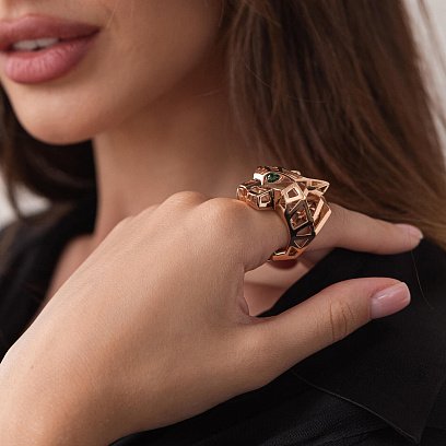 Каблучка "Пантера" у червоному золоті (фіаніти) к06767 №8