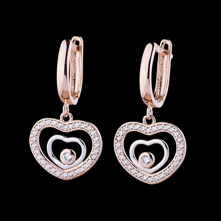 Золоті сережки "Сердечка" з фіанітами с04828 від ювелірного магазину Онікс
