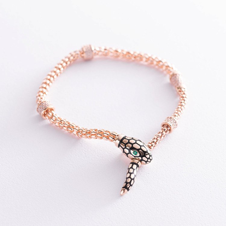 Браслет "Змія" в червоному золоті (фіаніт, емаль) б04513 від ювелірного магазину Онікс
