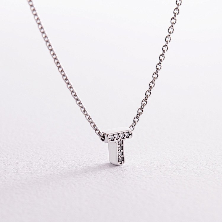 Серебряное колье с буквой "Т" с фианитами 1103 Т от ювелирного магазина Оникс