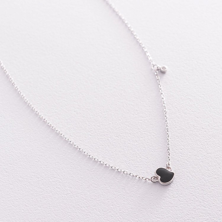 Срібне кольє "Сердечко" (емаль, фіаніт) 181118 від ювелірного магазину Онікс