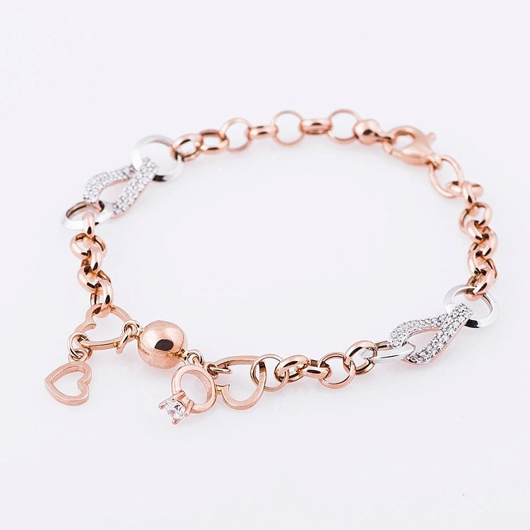 Золотий браслет з сердечком і колечком (фіаніти) б02800 від ювелірного магазину Онікс