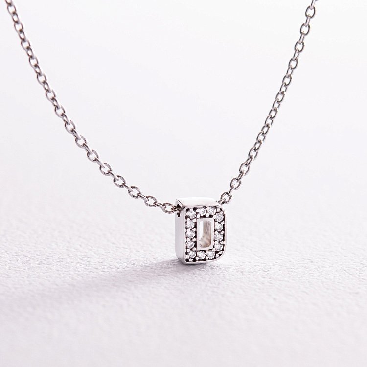 Срібне кольє з літерою "D" з фіанітами 1103 D від ювелірного магазину Онікс