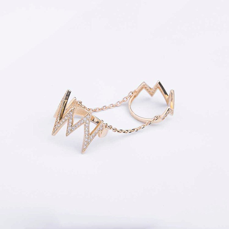 Подвійна каблучка з фіанітами з золота к04008 від ювелірного магазину Онікс - 5