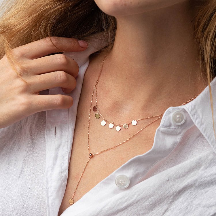 Подвійне кольє - краватка "Монетки" у червоному золоті кол02284 від ювелірного магазину Онікс - 9